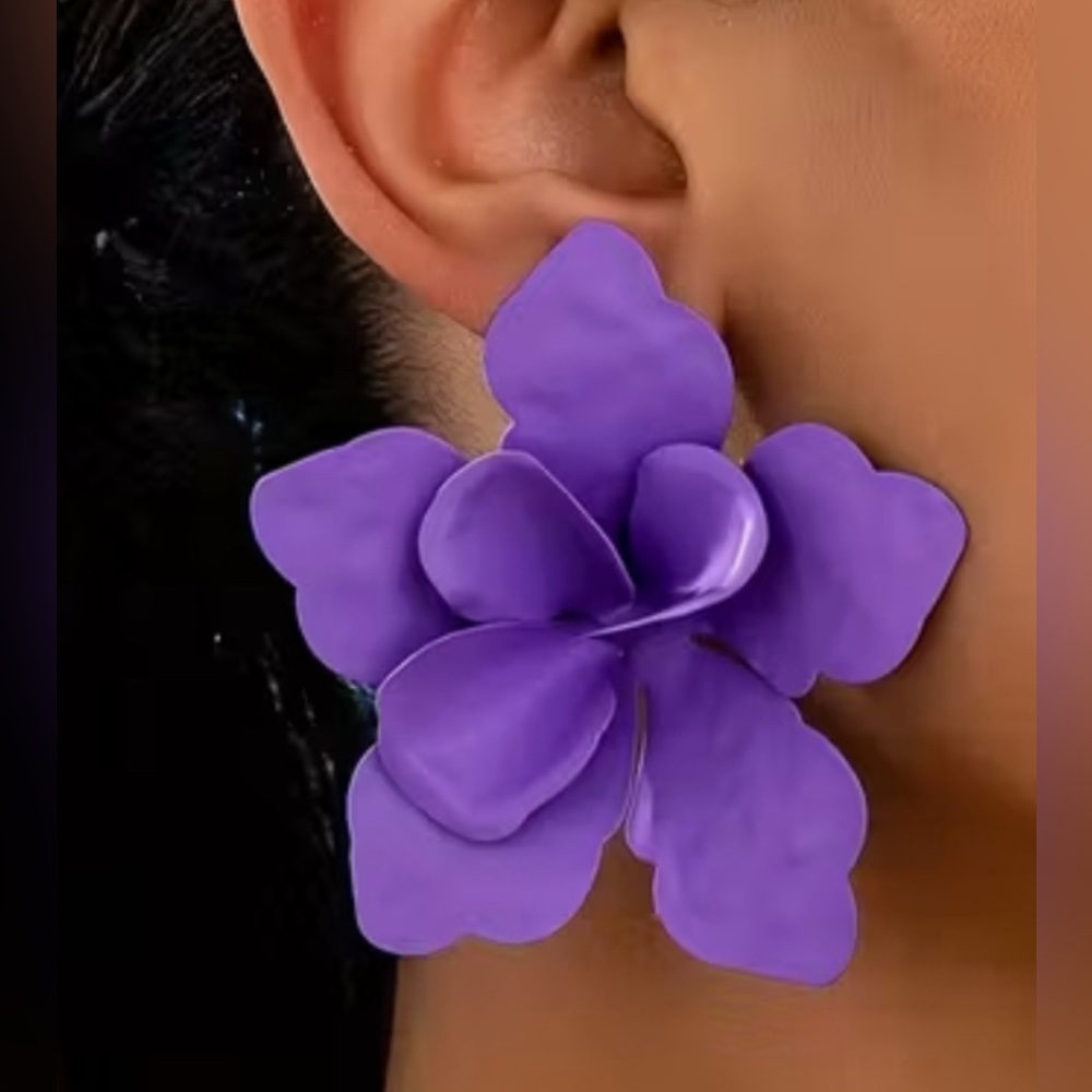 Purple Flower Statement Earrings